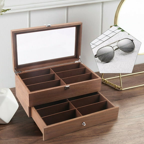 Fichiouy 2 Layer 12 Slots Sunglass Organizer Eyeglass Display Case Glasses Storage Box