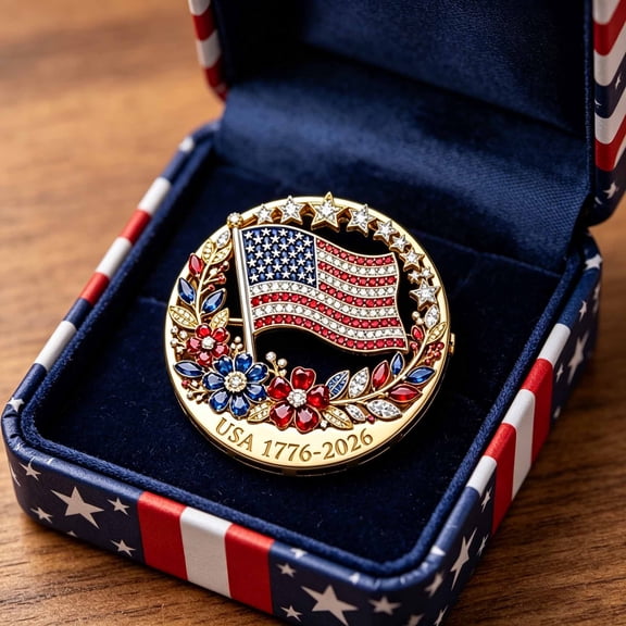 Patriotic 250th Anniversary Lapel Pin, Gold-Tone Enamel American Flag Brooch, Collectible Badge for Independence Day & Patriot's Day