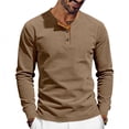 thumbnail image 2 of Mens Henley Shirts Casual Stylish Tshirt Lightweight Summer Basic Tee Solid Long Sleeved Stand-up Neck Button Casual Breathable T-shirt Brown L, 2 of 5
