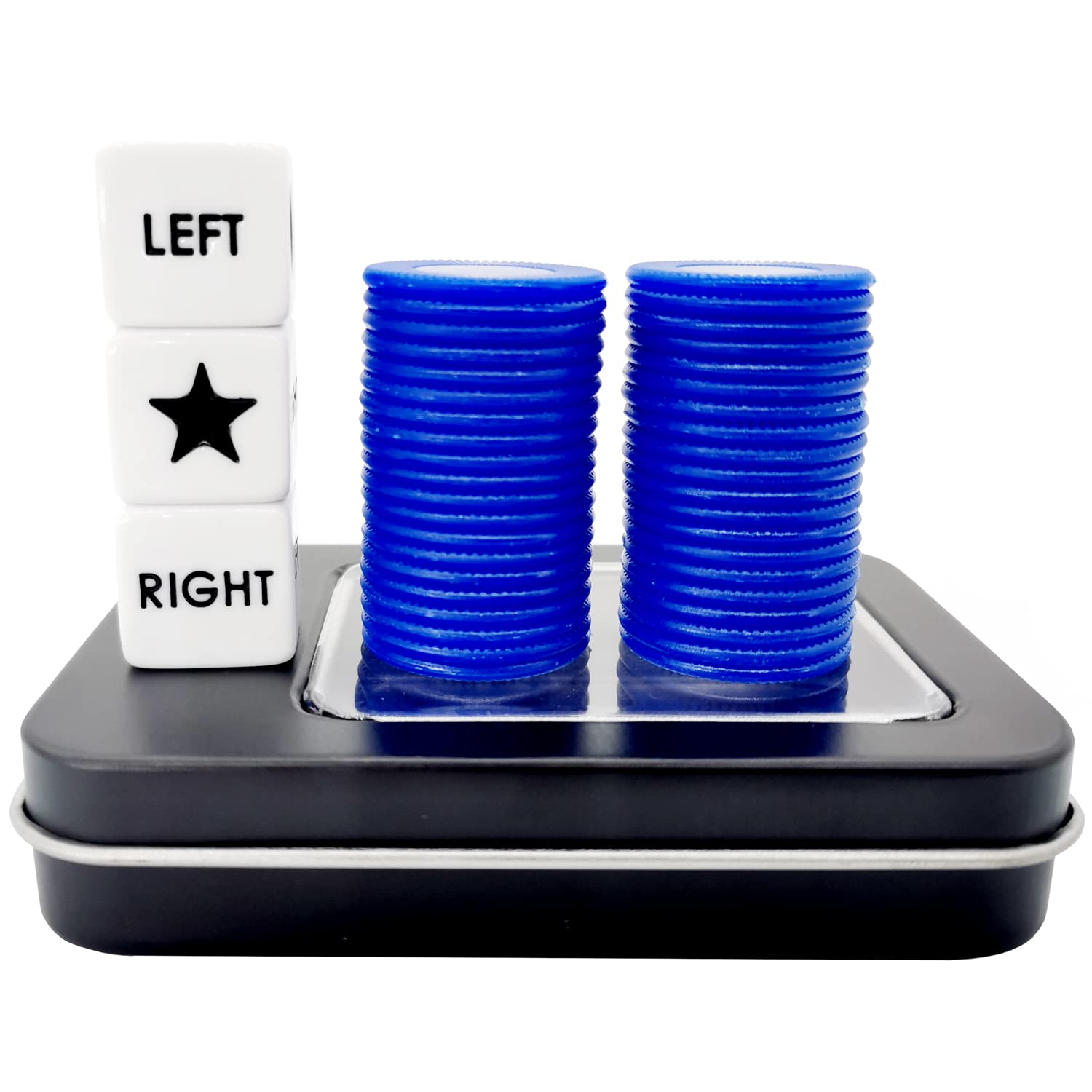 Left Right Center Dice Game Prime Set with 3 Dices + 40 Chips (Blue