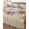 thumbnail image 3 of Quilts Full Size Bedding Set, Spring Cherry Lightweight Quilted Comforter, Vintage Red Flowers Branches Ink Painting Beige Soft Bedspread Coverlet with Pillow Covers for All Season, 78" x 90", 3 of 7