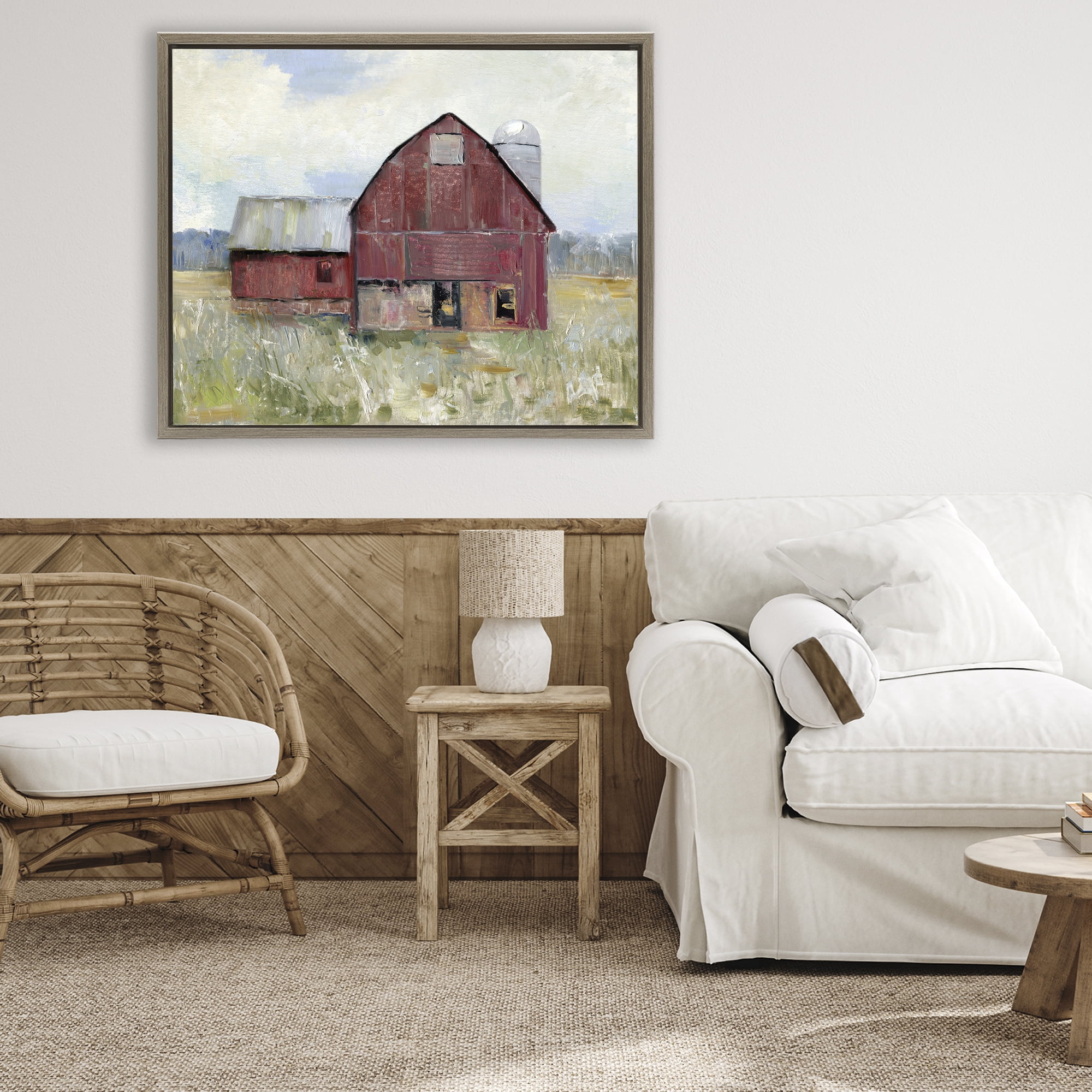 Stupell Industries Red Rugged Barn Brown Framed Floater Canvas Wall Art, design by Sally Swatland