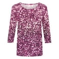 thumbnail image 4 of Besolor 3/4 Chemises à Manches pour Femmes 2024 Tops Scintillants de Mode pour les Femmes Col Rond Casual Sortir Tunique Tee Tops Rose 1, 4 of 5