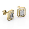 thumbnail image 4 of JeenMata 2.15 Carat Emerald Cut Moissanite - Milgrain Halo Channel - Prong Bezel Set Stud Earrings - 18K Yellow Gold Plating over Silver, 4 of 4