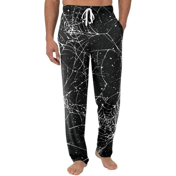 Evdexr Halloween Pajamas for Men Lightweight Oversized Sleepwear Long Halloween Graphic Jack-O' Pj Pants Drawstring Pumpkin Printed Pijamas Black 2XL