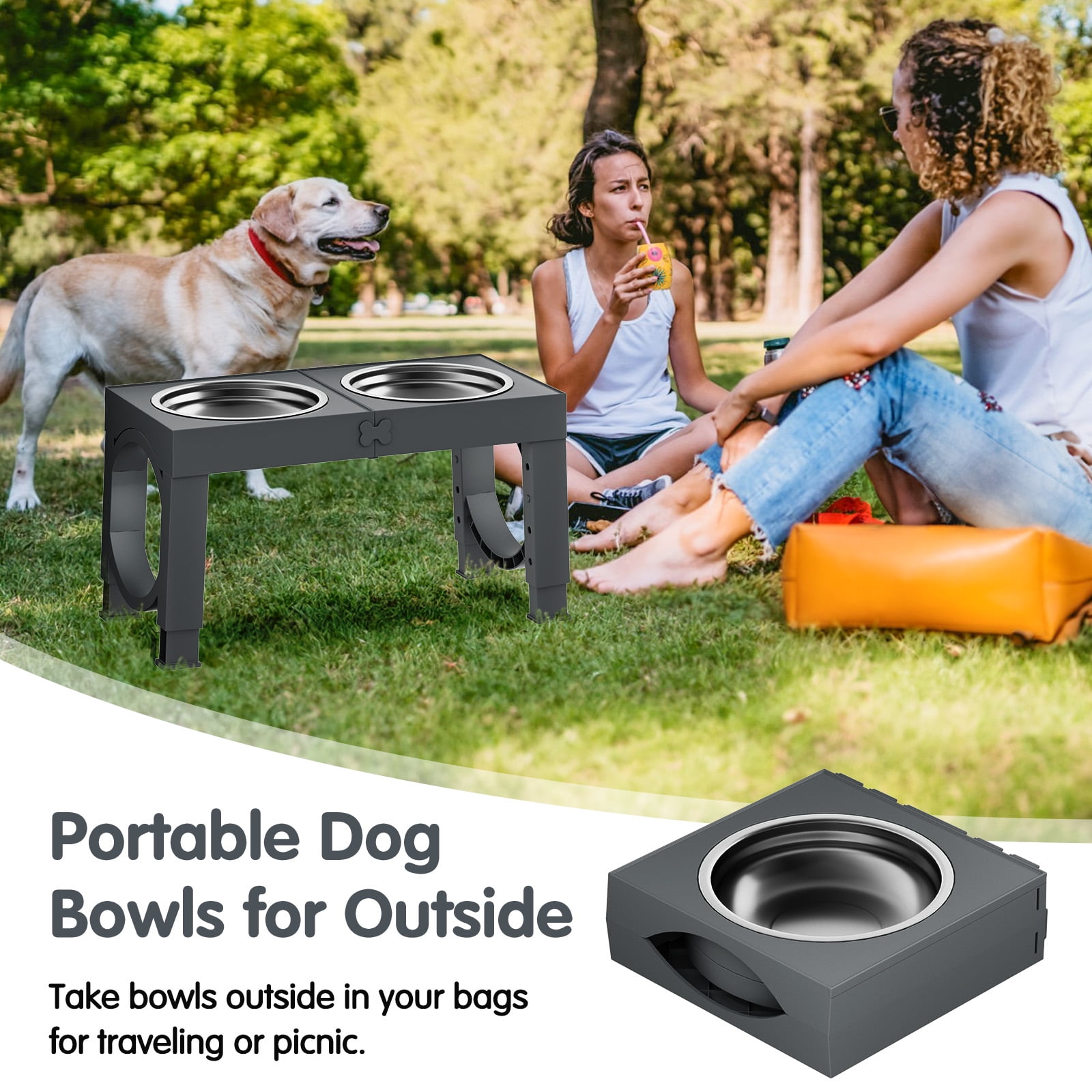 X XBEN Elevated Dog Bowls, 5 Heights Adjustable Dog Raised Bowl Stand with Two 1000ML Stainless Steel Dog Food and Water Bowls, Pet Bowl Holder to Protect Dogs Joints for Small Medium Large Dog