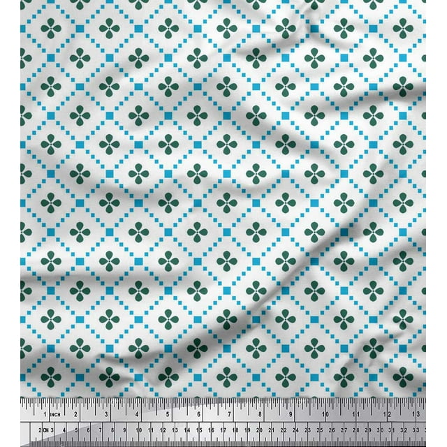 Soimoi Blue Poly Georgette Fabric Jaal Jamdani Printed Craft Fabric by the Yard 42 Inch Wide
