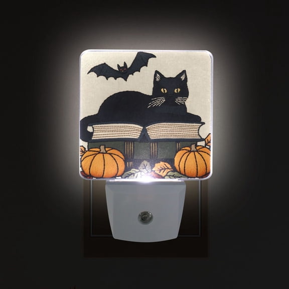 Yayeee LED Plug in Night Light for The Home with Auto Dusk to Dawn Light Sensors, 2 Pack, Beige Halloween Cat