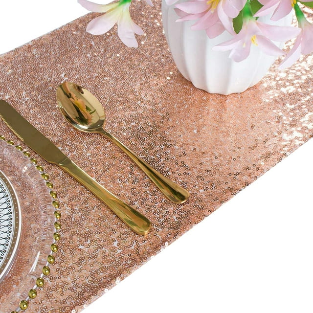 Banquete de boda Decoración de fiesta Mantel de mesa redonda Camino de mesa de lentejuelas de oro rosa brillante para decoración de bodas / eventos Fokelyi MZQ-0914-4