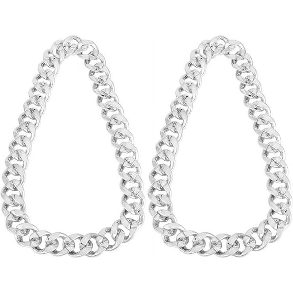 2Pcs Silver Plastic Chain Necklace Cuban Chunky Necklace 32 Inch Artifical Hip Hop Thick Big 80s 90s Punk Style Rapper Costume Curb Link Necklaces for DIY Men Women Jewelry Accessory Decoration