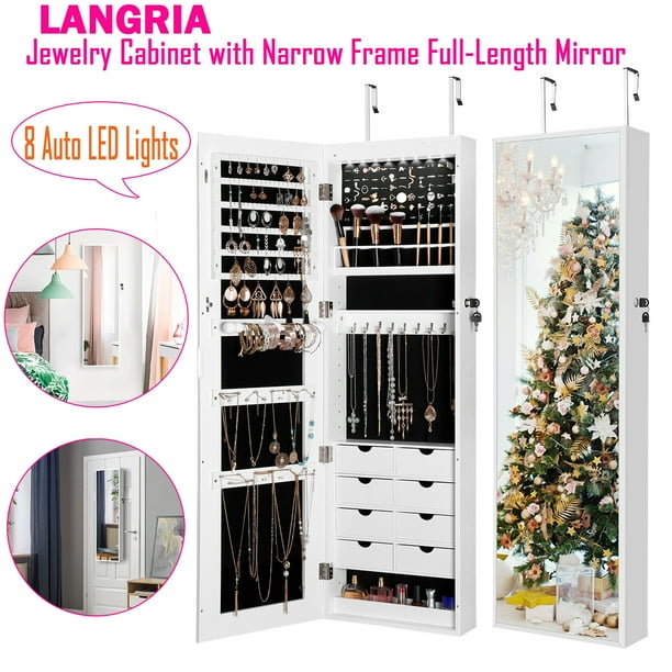 Diy Mirrored Jewelry Cabinet Lockable Armoire Organizer Dispaly With Led Top Light Cosmetic Jewellery Storage Com Diy Mirrored Jewelry Cabinet Lockable, Diy Jewelry Armoire