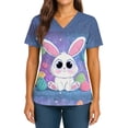 thumbnail image 4 of Garbnen S-5XL Scrub Top Easter Egg Rabbit Print Uniforms Scrubs for Women Short Sleeve V Neck Holiday Stretch Work Tops for Women with Pocket, 4 of 4