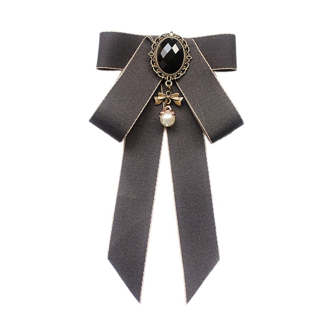 Broche de lazo de cinta preatado con lazo, accesorio de ropa para mujer, corbata para el cuello Gris