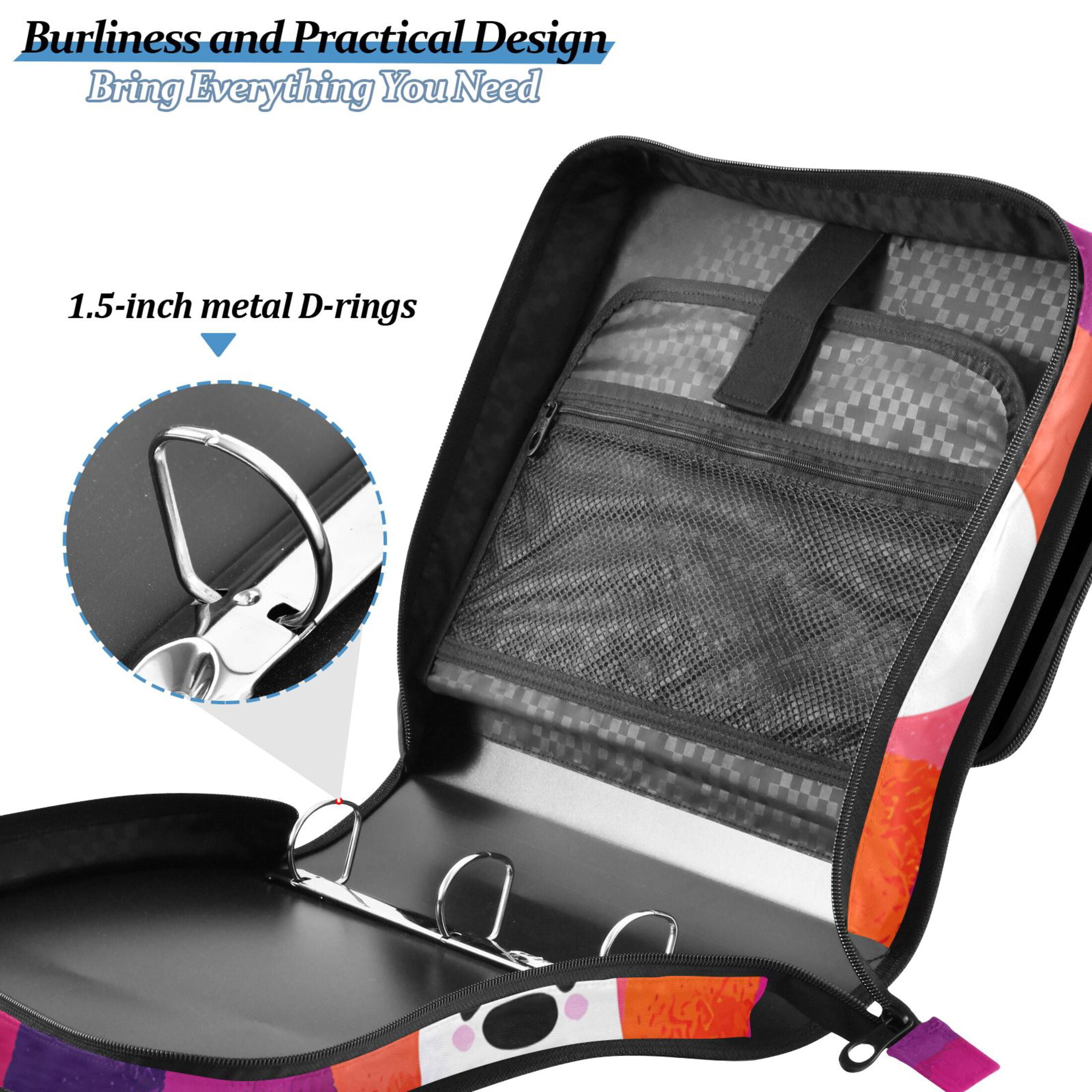 3 Ring Zipper Binder with Shoulder Strap Waterproof Trapper Keeper 2 Inch D-Ring 500 Sheets Capacity Cute Ghost on Checkered