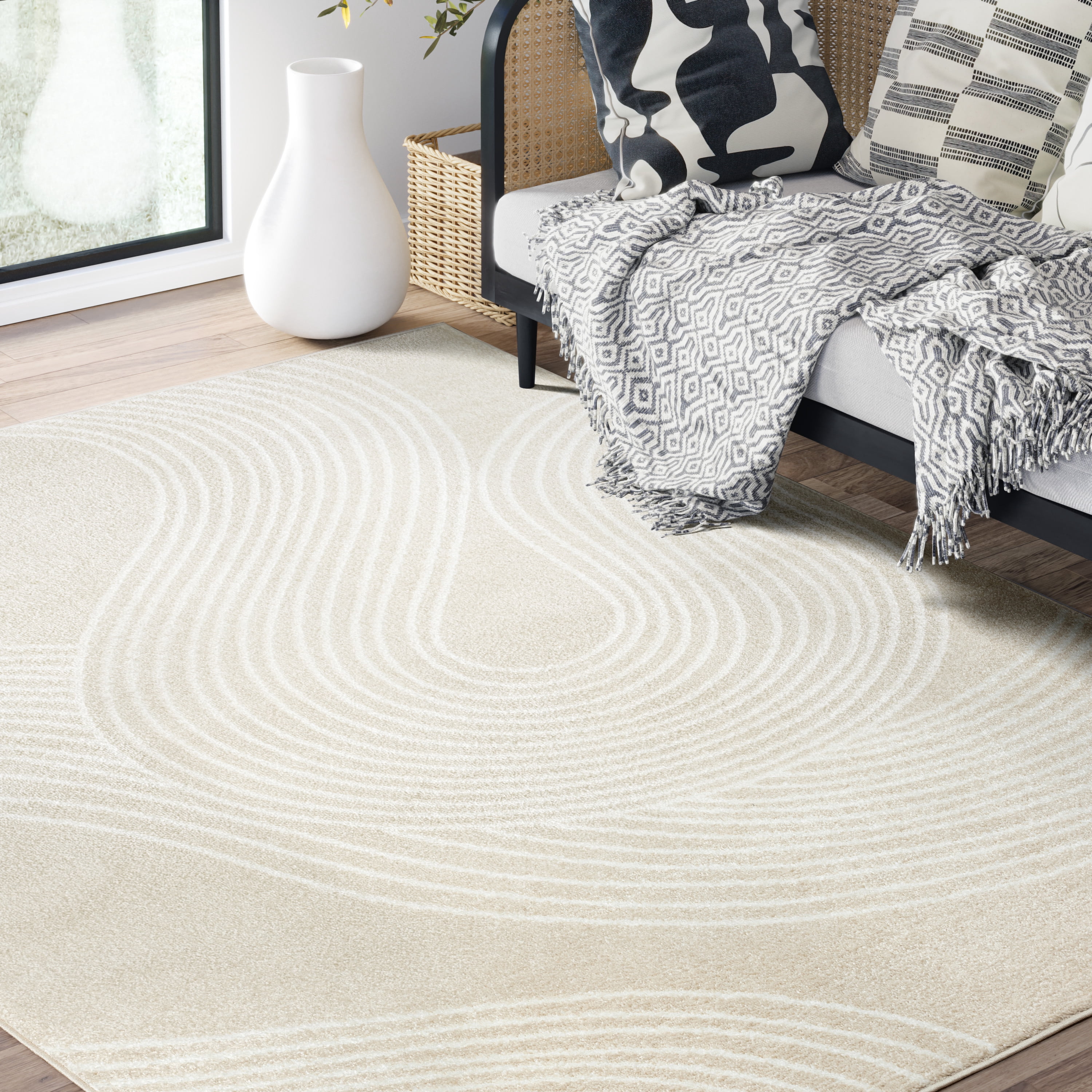 Abani Nuevo Collection Area Rug Mid Century Modern Bedroom Living Room Decor Floor Rug 5 x 8 Beige Cream
