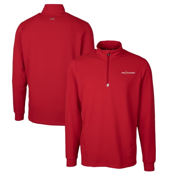 Men's Cutter & Buck Red THE PLAYERS DryTec Traverse Stretch Quarter-Zip Pullover Top