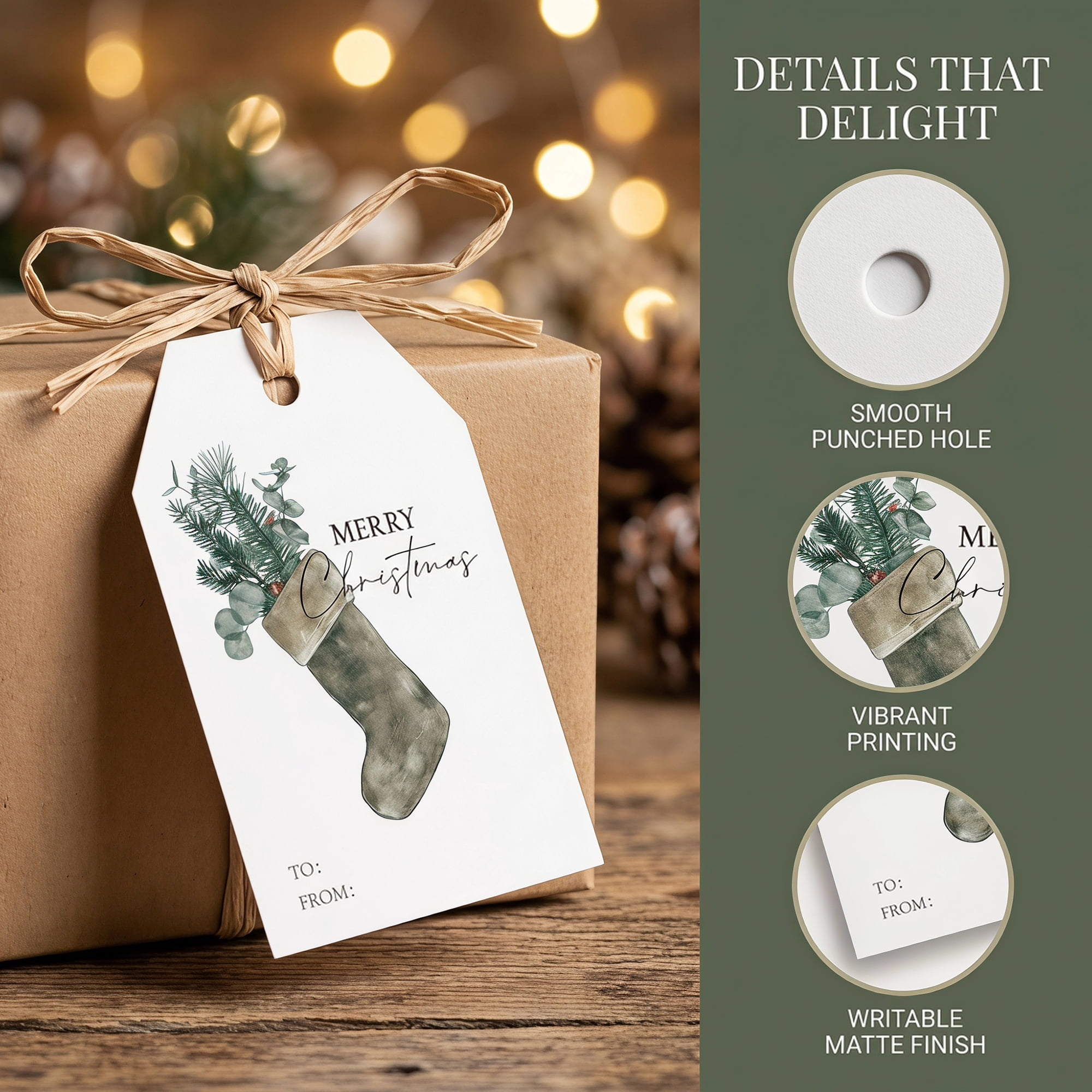 Unique Bargains 100Pcs Thick Gift Wrapping Tags with Christmas Stocking Pattern 2" x 3.1"