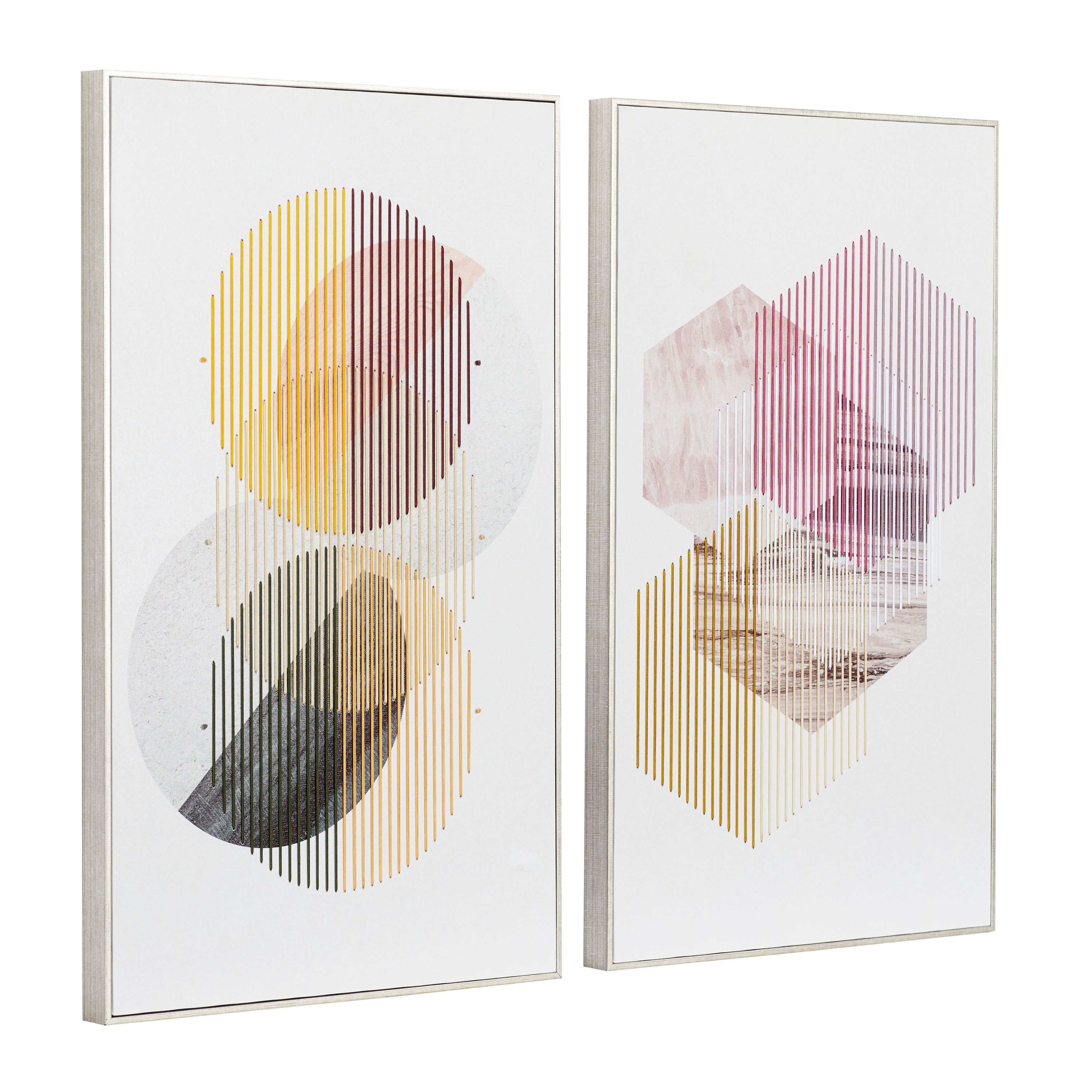 20" x 32" Geometric Framed Wall Art with Silver Frame, by DecMode (2 Count)