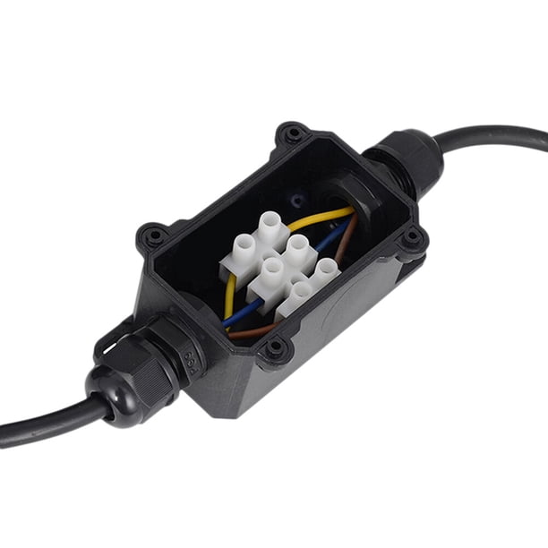 PG9 Caja de conexiones de conector de cable eléctrico IP68 impermeable para exteriores de 2 vías para accesorios de iluminación de jardín de bajo/alto voltaje Diámetro de poro 4-8 mm (negro)