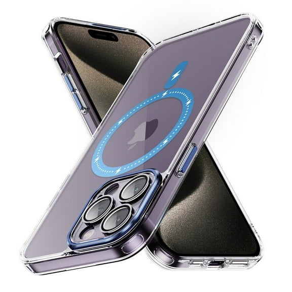 Xhy iPhone 15 Magnetic Case Compatible with Magsafe Shockproof Non-Yellowing Crystal Clear Phone Case for iPhone 15 6.1 Inch Blue