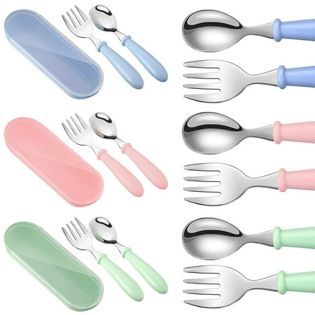 

3 Sets Toddler Utensils Toddler Flatware Set Blue Green Pink