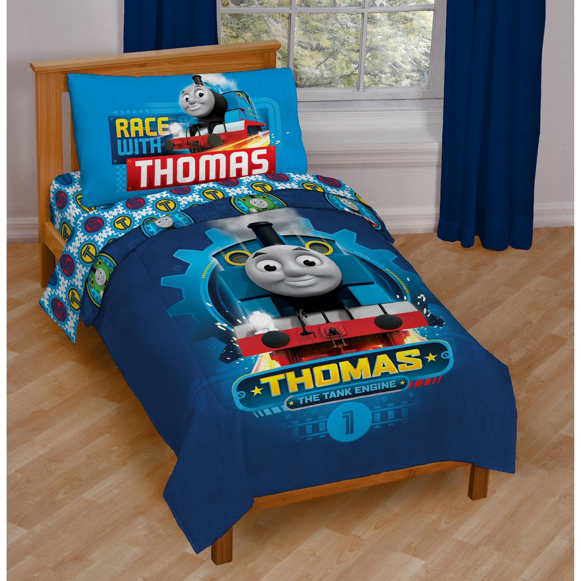 THOMAS Train Toddler Bed-in-a-Bag COMFORTER+SHEETS Set Boys/Girls Room Crib 4-pc 