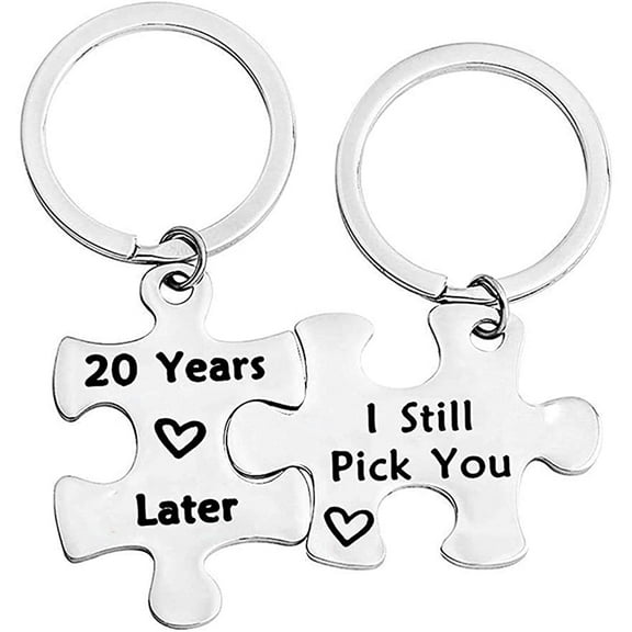 Zuo Bao 1,5,10,20 Years Later I Still Pick You Key Ring Stainless Steel Jigsaw Puzzle Piece Matching Pendant Keychain Set Couple Jewelry(20 Years Later I Still Pick You)