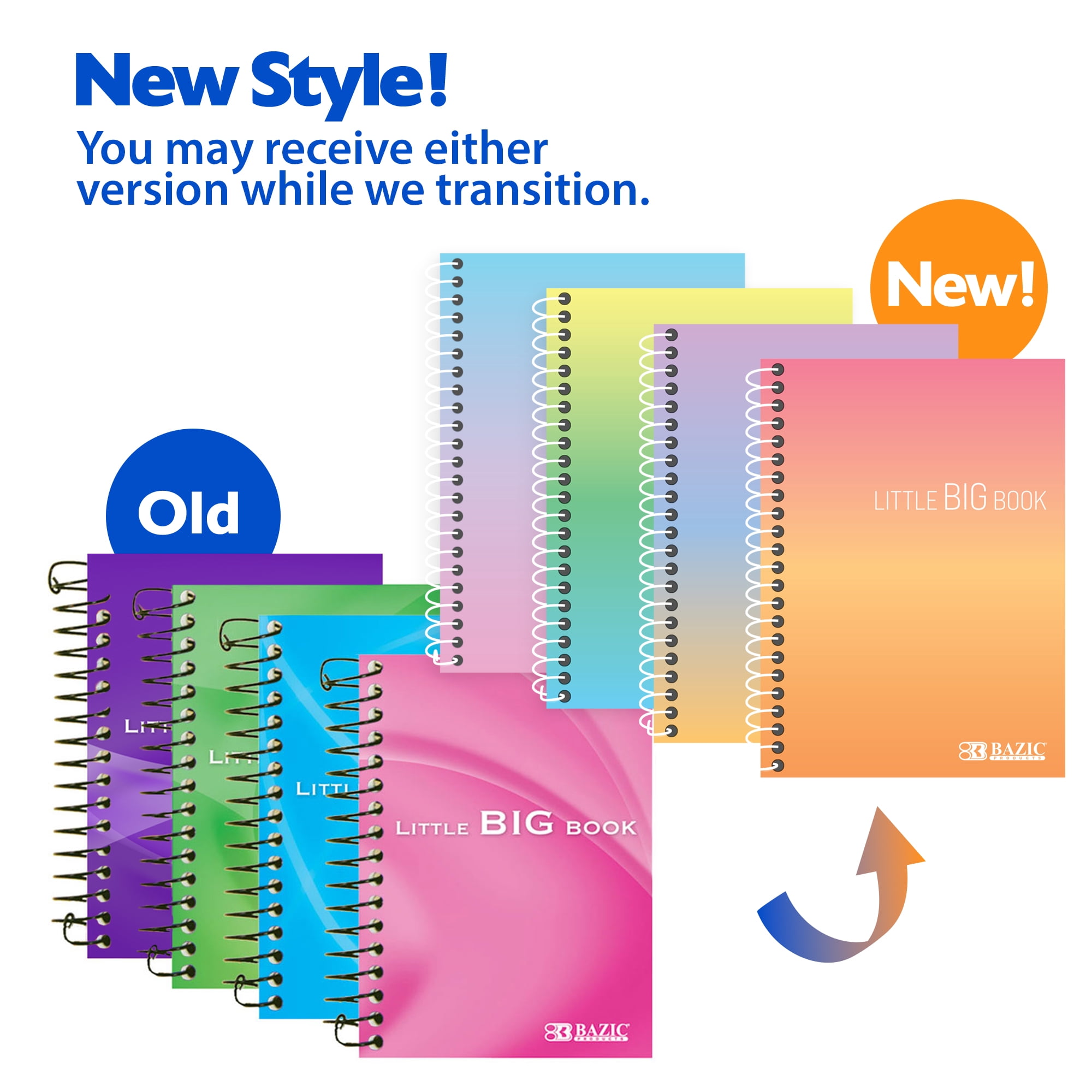 BAZIC Spiral Fat Book Notebook 4"x5.5", 180 Sheets, Assorted Color, 48-Pack