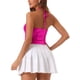 thumbnail image 3 of Camiseta sin espalda metálica Inspire Chic para mujer, con tirantes asimétricos y halter, top brillante en color rosa intenso XS, 3 of 6