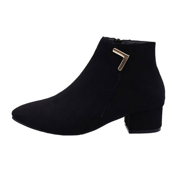 jovati Ladies Fashion Casual Solid Color Pointed Toe Thick Heel Ankle Boots