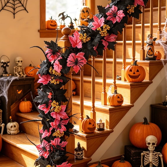 Halloween Garland for Halloween Decorations, Fall Garland, Artificial Rattan Home Window Decoration Layout Simulation Maple Leaf Rattan Indoor Outdoor