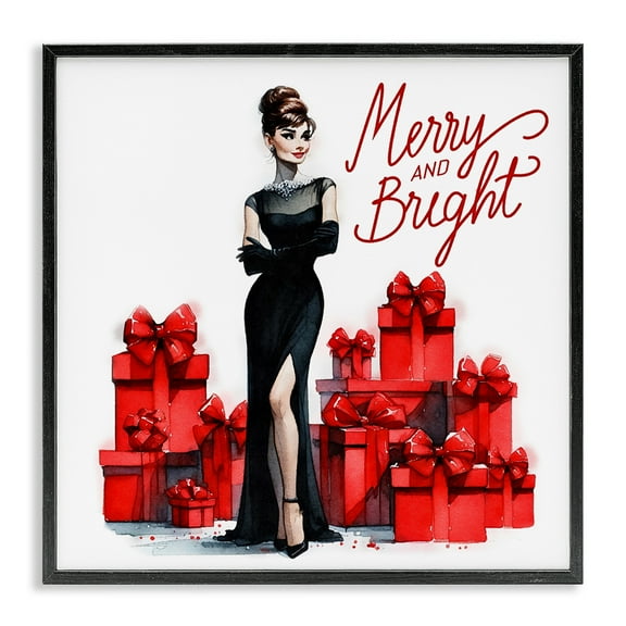 Stupell Industries Glam Merry & Bright Holiday Painting Black Framed Art Prints Wall Art, 12 x 12