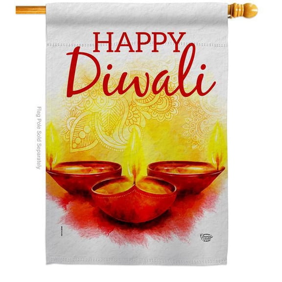 Ornament Collection H192475-BO Diwali Greeting Celebration Double-Sided Garden Decorative House Flag, Multi Color
