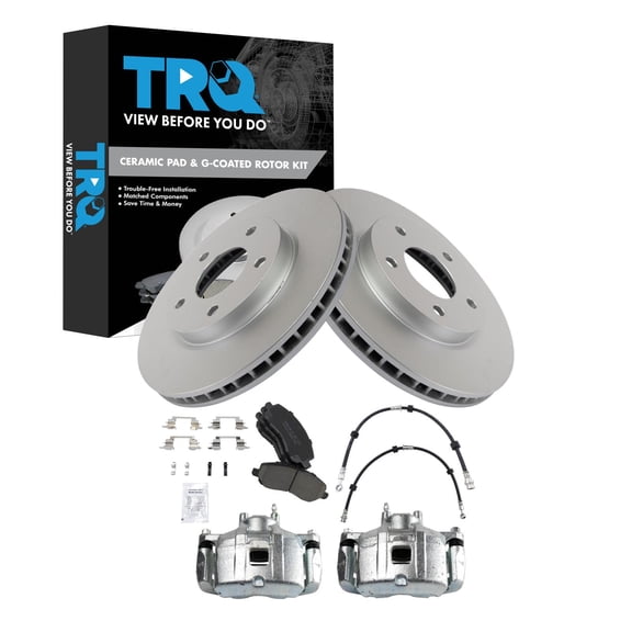 TRQ Front Brake Pad and Rotor Set Ceramic G Coated Rotors Calipers Fits 2008 2015 2016 Mitsubishi Lancer