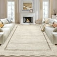 thumbnail image 2 of Hasoo Beige Wavy Border Area Rug for Living Room Indoor Bedroom Soft Textured 5' x 7' Carpet with Non-Slip Backing, 2 of 7