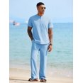 thumbnail image 2 of COOFANDY Men Linen Sets Outfits 2 Piece Casual Henley Shirts Casual Yoga Pants Set Hawaiian Beach Outfit, 2 of 6