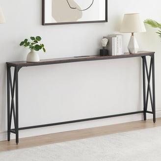 ZenStyle Skinny Entryway Table, Small Narrow Console, Rustic Black