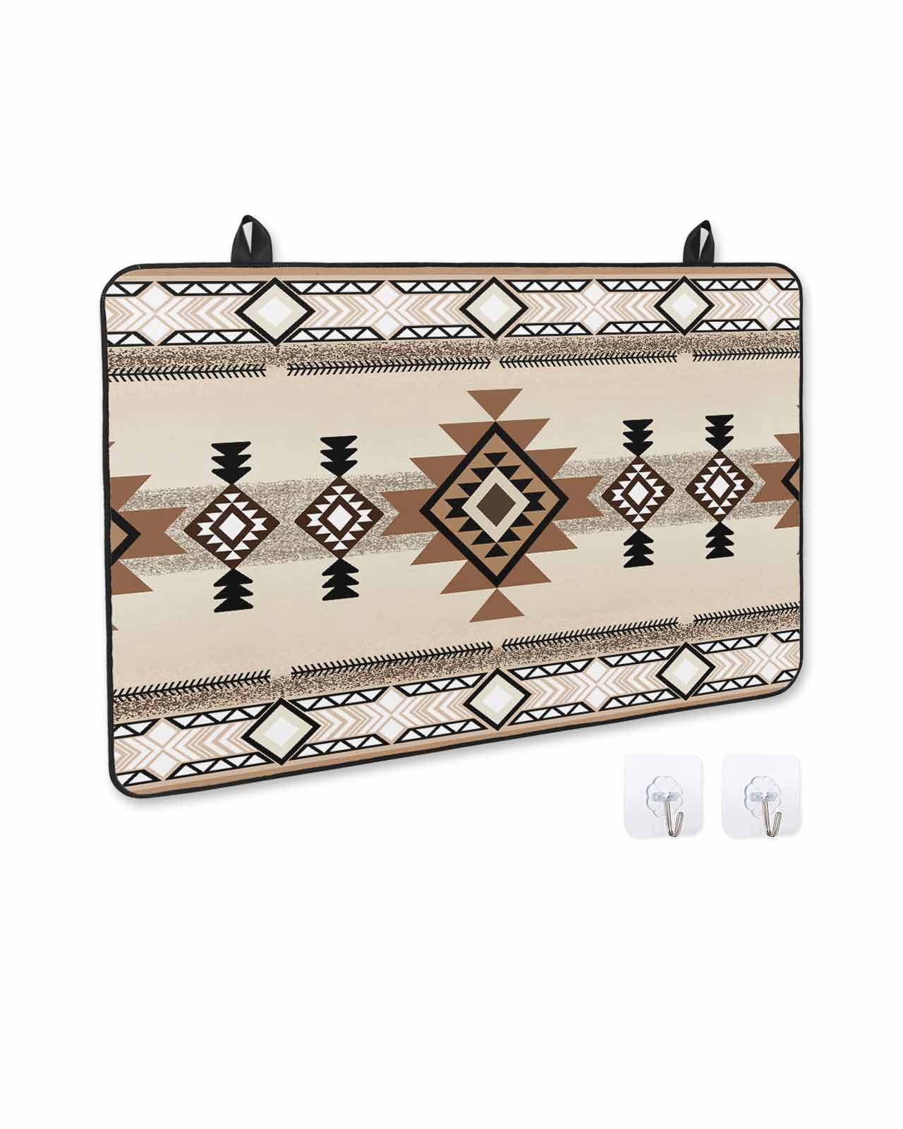 nqOlkjepod Large Induction Cooktop Protector Mat 24"x21", Brown Southwestern Stove Top Covers for Electric Stove, Boho Ethnic Geometric Farmhouse Stove Burner Cover Mats, Glass Top Stove Cover