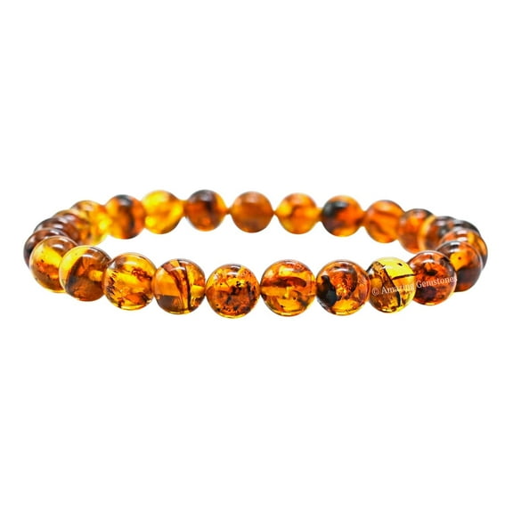 Natural Amber Bracelet - 8mm Beaded Stretch Bracelet and Healing Stones