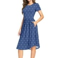 thumbnail image 3 of MLANM Women Short Sleeve Polka Dot Midi Casual Swing Pleated Empire Waist Dress with Pockets, 2XL Dot Grey Blue, 3 of 7