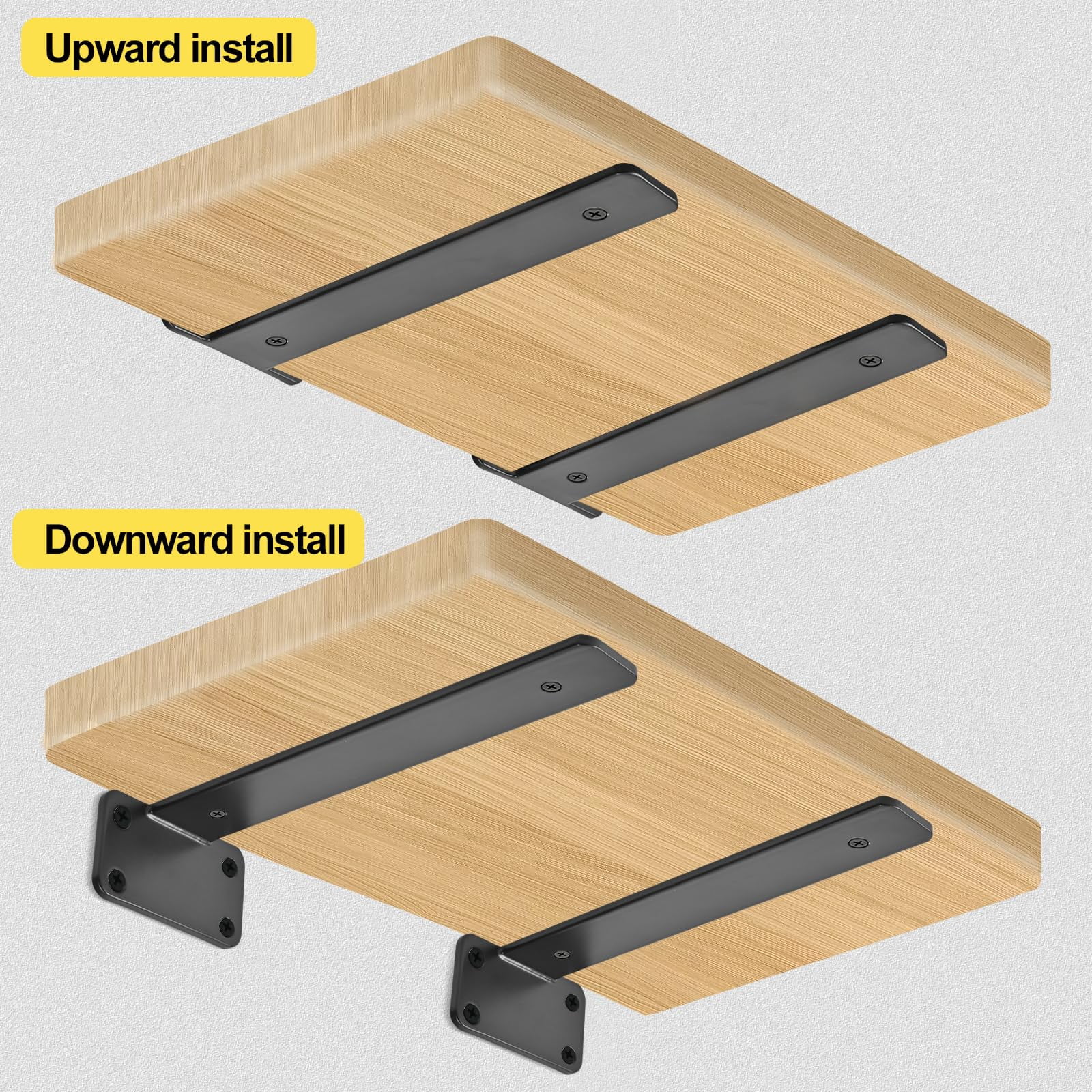 12 Pack - 10 Inch Black L Shelf Bracket (1/5 Thicked) Iron Floating Brackets Rustic Industrial Metal For Support
