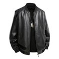 thumbnail image 5 of Men's Stand Collar Motorcycle Jacket Faux Leather Baseball Jacket Coat, Lightweight Full Zip Biker Outwear for Street Riding Commute Travel Daily Work, 5 of 9