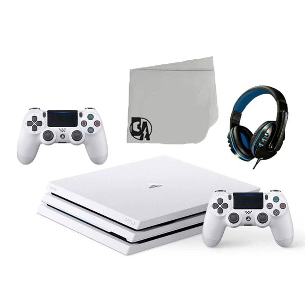 Sony PlayStation 4 Pro Glacier 1TB Gaming White 2 Controller with Call of Duty WW2 BOLT AXTION Bundle Used -