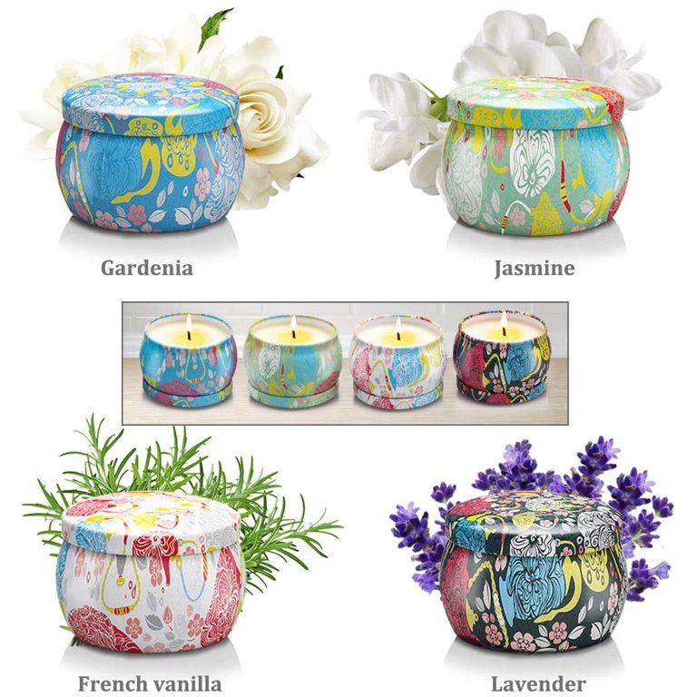 YFYTRE 4 Pack Scented Candles Set for Women Portable Candles Travel Tin Fragrance Gift, Soy Candle Long Lasting Aromatherapy Candles for Home Fragrances Decor - image 3 of 11