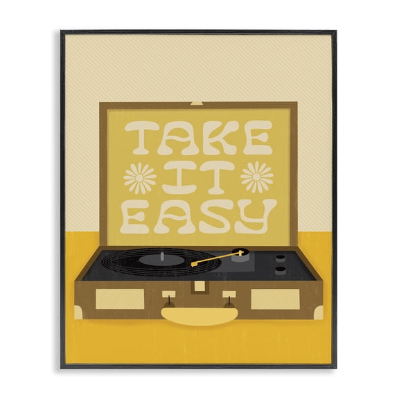 Stupell Industries Modern Take it Easy Motivational Vintage Boho Record Player Black Framed Giclee Art, 11 x 14, by Jalynn Heerdt