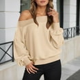 thumbnail image 6 of UJNDER Women's Off Shoulder Crewneck Sweatshirt Long Sleeve Casual Loose Fit Comfortable Beige XXL, 6 of 9