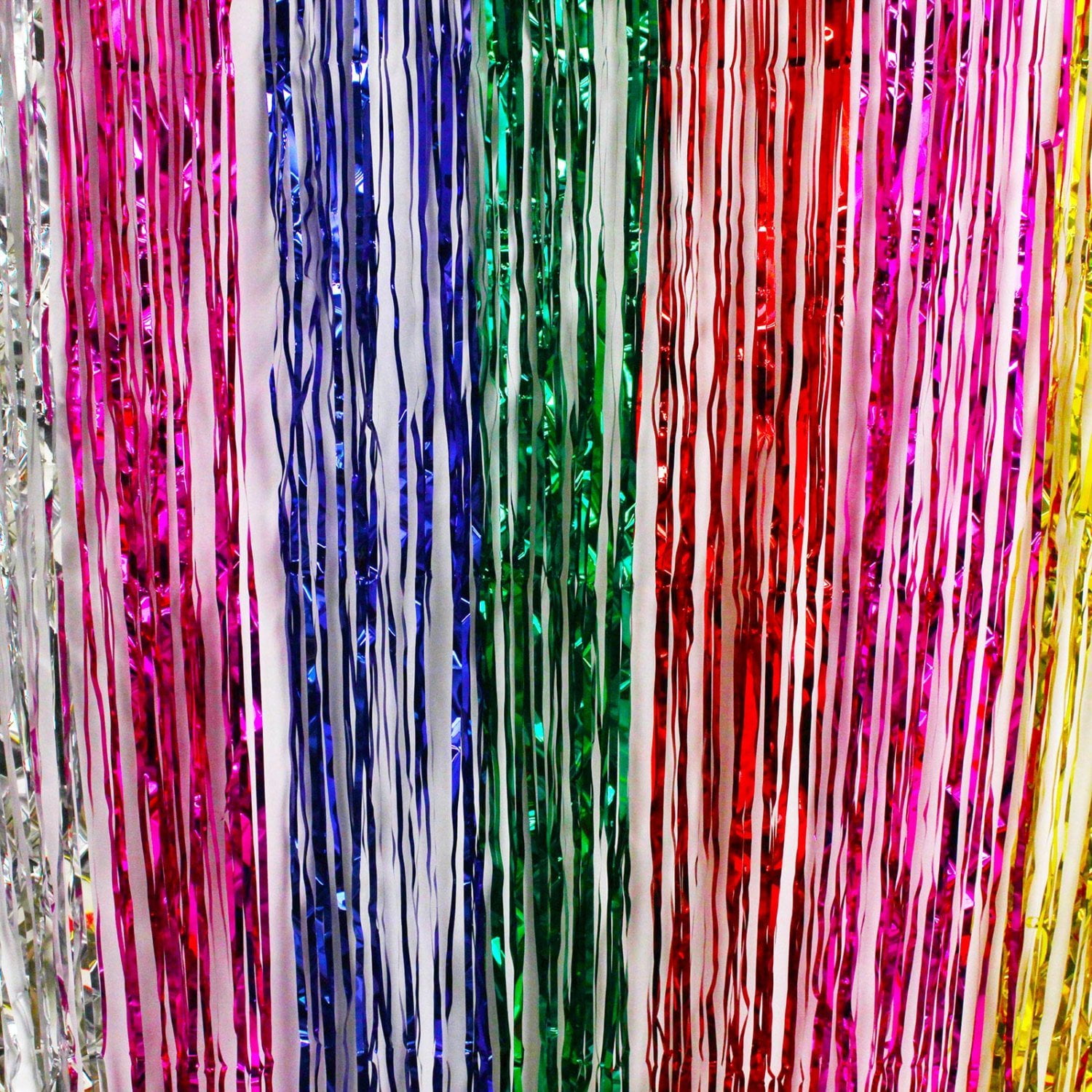 2 Metallic Rainbow Foil Fringe Curtain Backdrop Party Decor Photo Support 3/' x 8