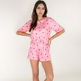 thumbnail image 7 of Women's Heart Print Satin Pajama Set with Short Sleeve Crew Neck Top and Ruffle Trim Lounge Shorts - Large, Mauve Pink, 7 of 7