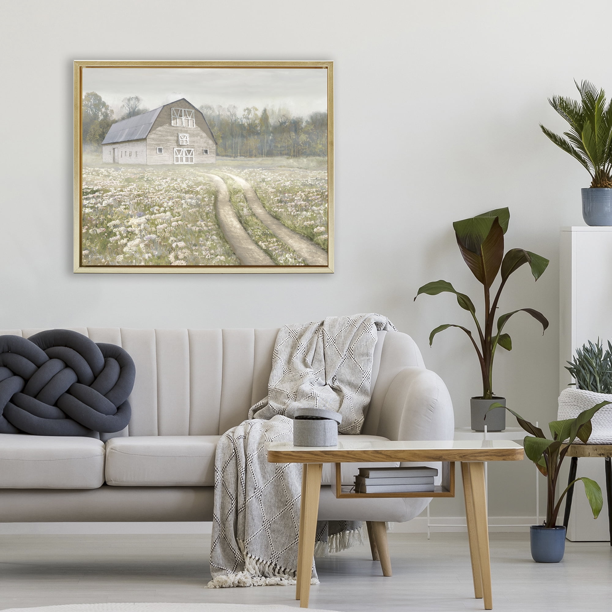 Stupell Industries Wildflower Delight Barn Gold Framed Floater Canvas Wall Art, design by Amber Sterling