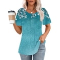 thumbnail image 2 of Staron Liquidation Blouses d'Été pour Femmes 2025 T-shirt d'Été à Manches Courtes Décontracté Col Rond Plissé Chemises Amples Hauts, 2 of 5